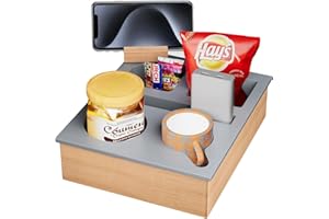 BVOPLME Couch Cup Holder Tray, Soft Silicone and Wood Construction Couch Caddy Tray, Couch Caddy with Rotatable Phone Holder, Waterproof Anti-Spill Sofa Cup Holder for Snacks Beverage Remote (Gray)