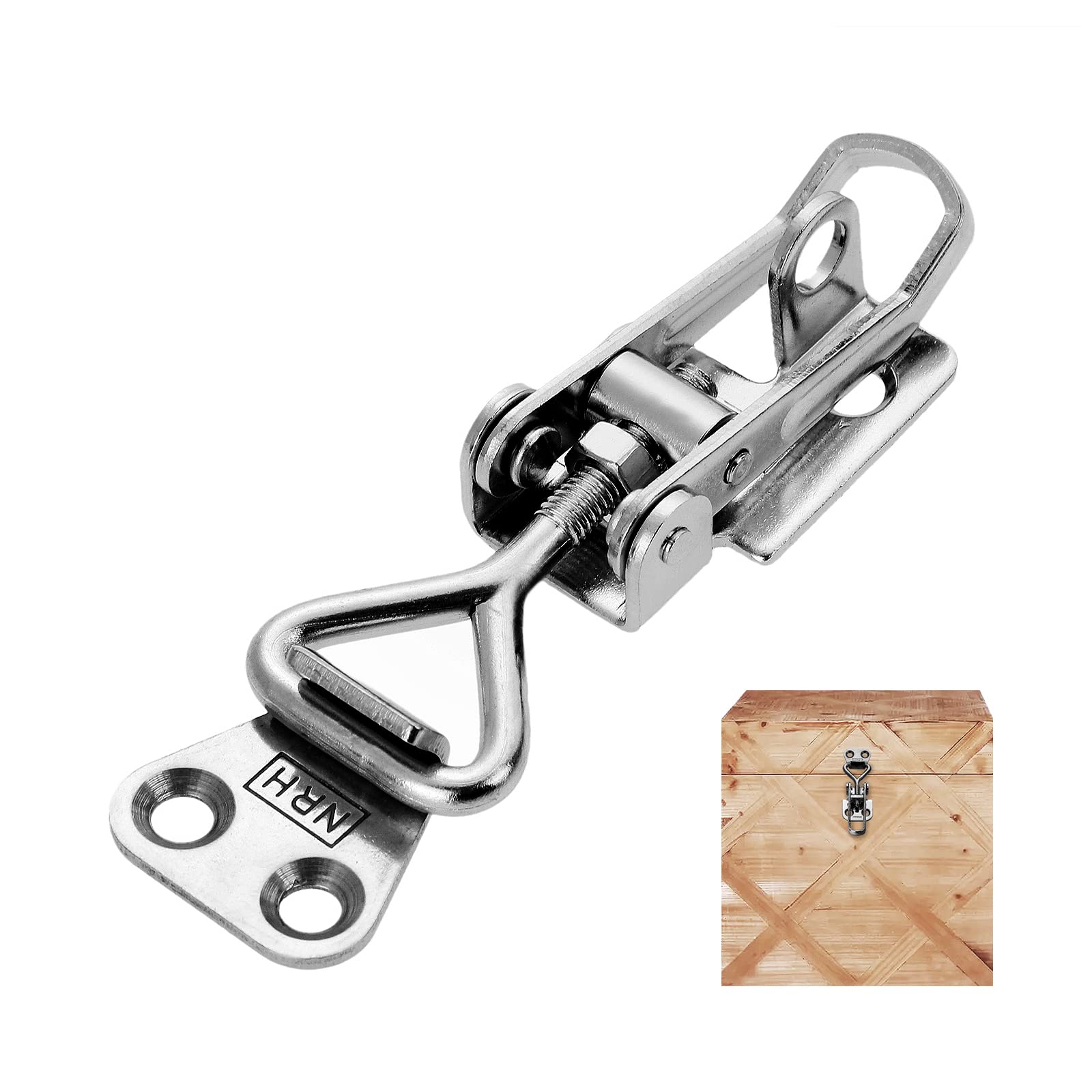 SUS 304 Stainless Steel Adjustable Toggle Clamp, 5608A Quick Release Pull Clip for Tool Box Case Chest Door, Trunk Latch Heavy Duty Catch Hasp with Lockhole