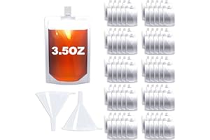 NexLevVac 100PCS 3.5OZ Plastic Flasks,Reusable Drink Pouches with Funnel,Spouted Drinking Bags for Liquid Beverage Juice,Leak-Proof Food Grade for Travel Outdoor Sports Concert Cruise Events