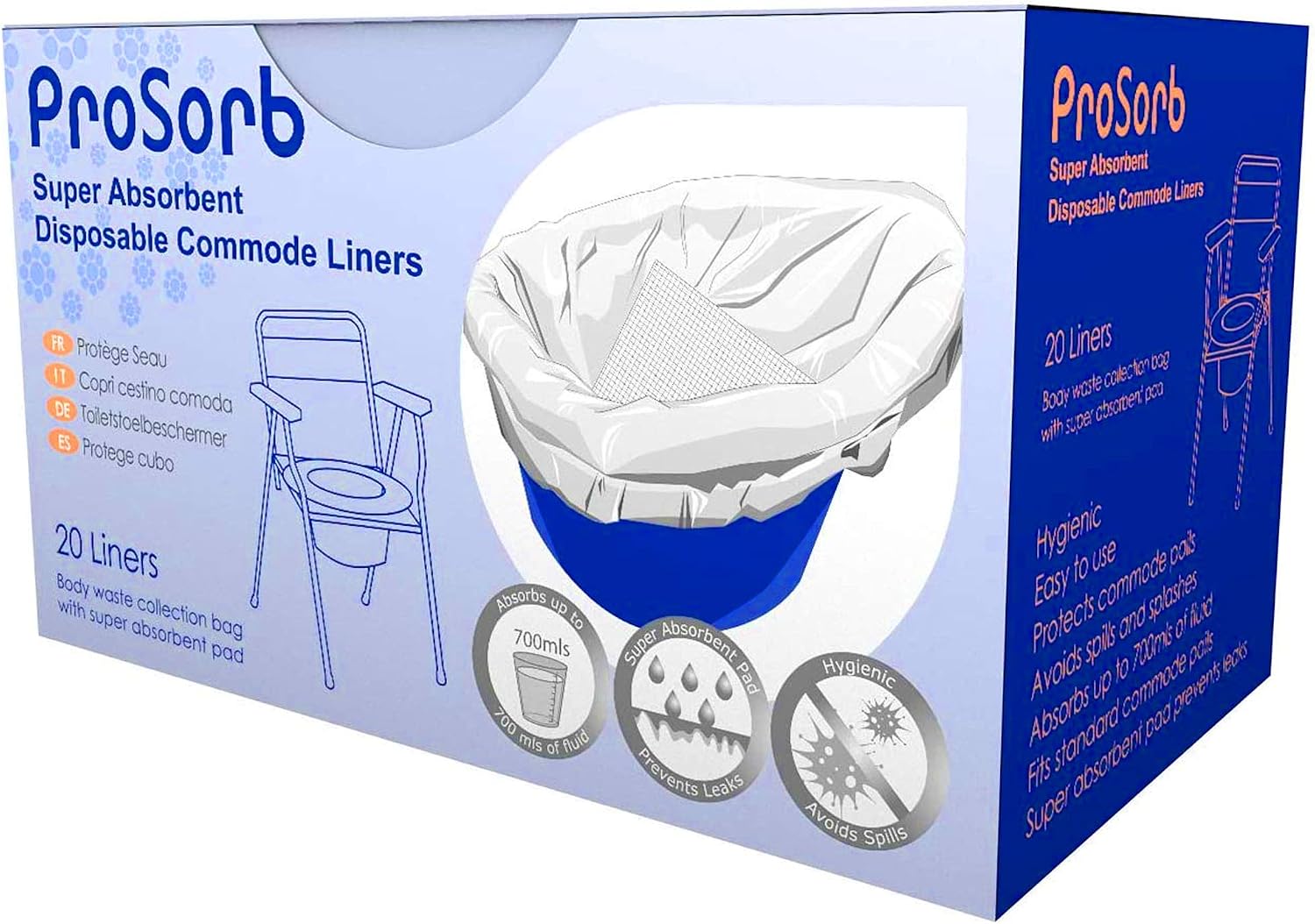 Prosorb Super Absorbent Disposable Commode / Bed Pan Liners Pack of 20, Blue, 20 Count (Pack of 1) - Image 3