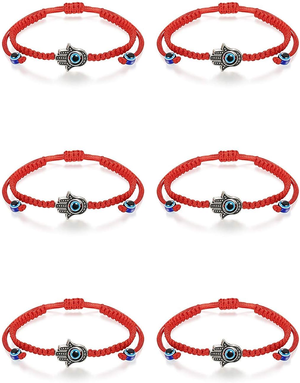 6 PCS Evil Eye Bracelet Hamsa Braided Bracelets Kabbalah String Bracelet Fatima Hands for Men Women
