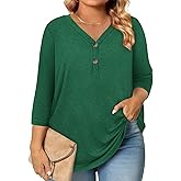 Plus Size Clothes 3/4 Length Sleeve Womens Tops Button Down Shirts Blouses Dressy Casual Loose Tunics L-4XL