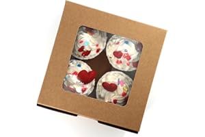 MonYouGe 10-Set Cupcake Boxes Bulk with Clear Display Window Hold 4 Standard Cupcakes, Disposable Food Grade Brown Cupcake Ca