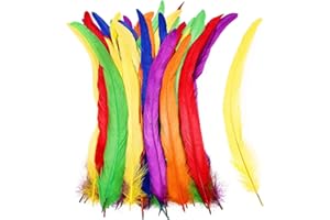 iHUFeather Natural Rooster Tail Feathers 50pcs 10-12inch Long Rooster Coque Tail Feathers Bulk for DIY Crafts Costume and Halloween Party Performances Decoration(Multicolor)