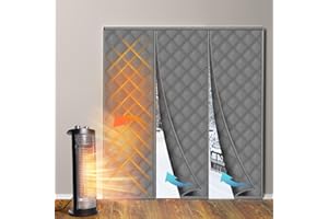 Reallnaive Magnetic Thermal Insulated Door Curtain Fit 72"x80" Door, Curtain Itself Size 74"x81", Thicken Made of Oxford and Cotton Insulated Cover for Winter Sliding, Patio, Grey, Minimalism