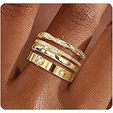 TERDENVOEN Stackable Rings for Women Non Tarnish 14k Gold Plated Rings Twist Gold Ring Stack Cubic Zirconia Ring Set Dainty Trendy Minimalist Statement Layered Bands Size 5-10