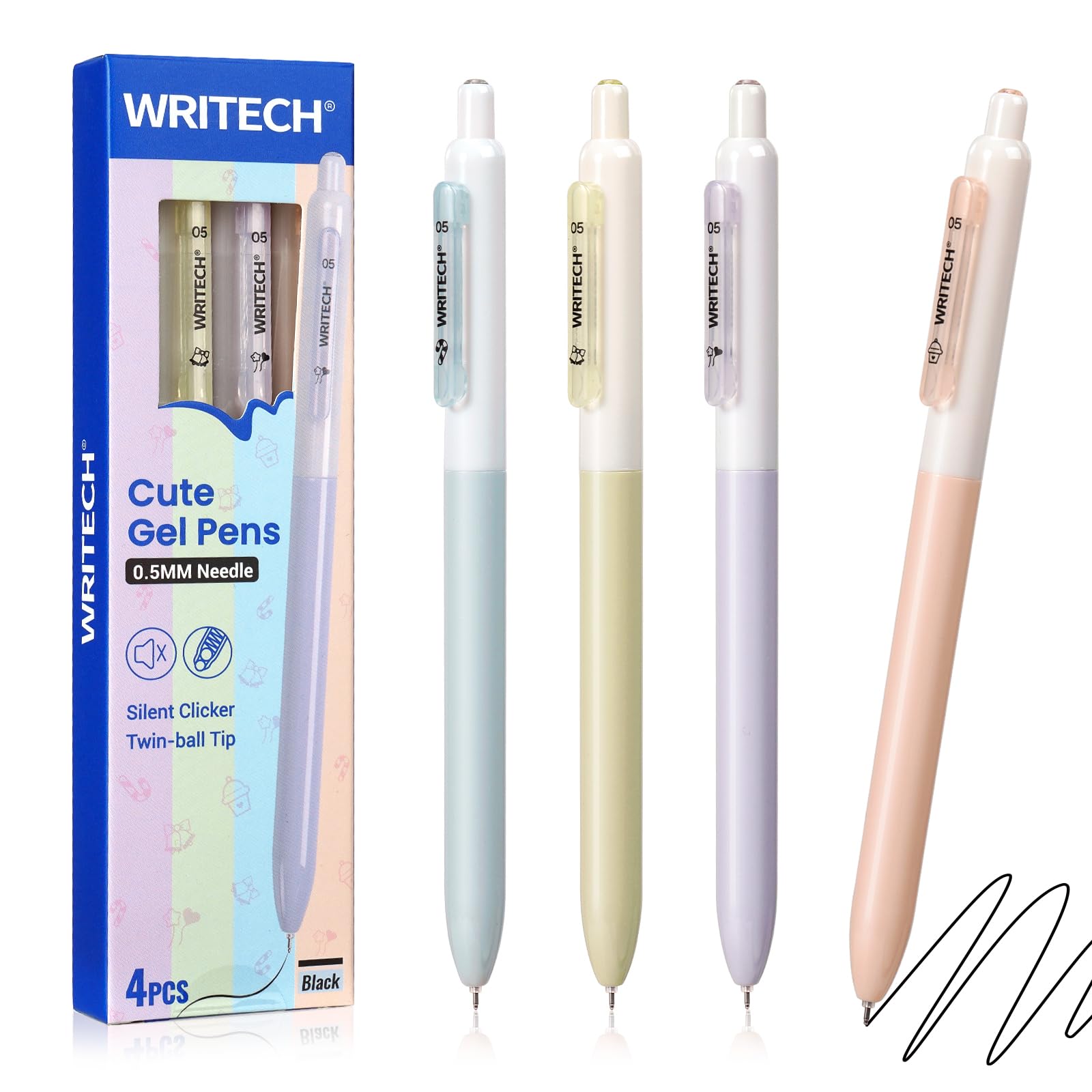 Photo 1 of WRITECH Gel Pens Fine Point: 0.5mm Retractable Fine Point Smooth Writing Pen Set No Smear Black Ink Silent Click 4ct for Journaling
