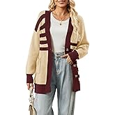 Alaster Queen Women's Striped Sweater Cardigan Fall Open Front Button Down Long Sleeve Knit Color Block Cardigan with Pockets