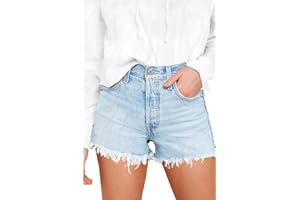 HOCAIES Women's Juniors Mid Rise Jean Shorts Folded Hem Denim Shorts for Women
