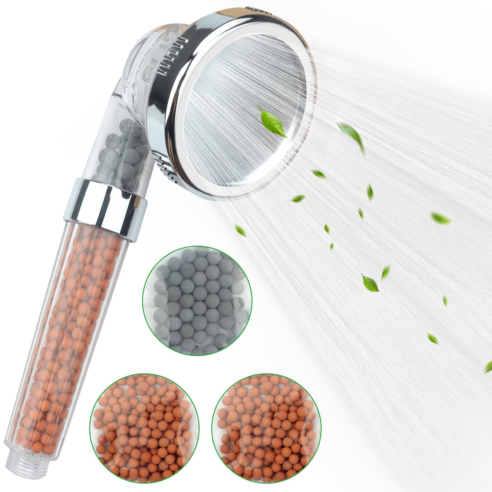 Roellgs Ionic Shower Head 3 Layer Filtration High Pressure Water Saving Handheld Shower Head with Extra Replaceable Accessories Adult Children Pet Home and Gym Use