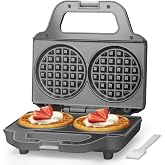SugarWhisk 4 Inch Double Mini Waffle Maker Machine, Chaffle Maker, Waflera Electrica, Small Waffle Iron for Waffles, Keto Chaffles, Hash Browns, Cookies, Grey