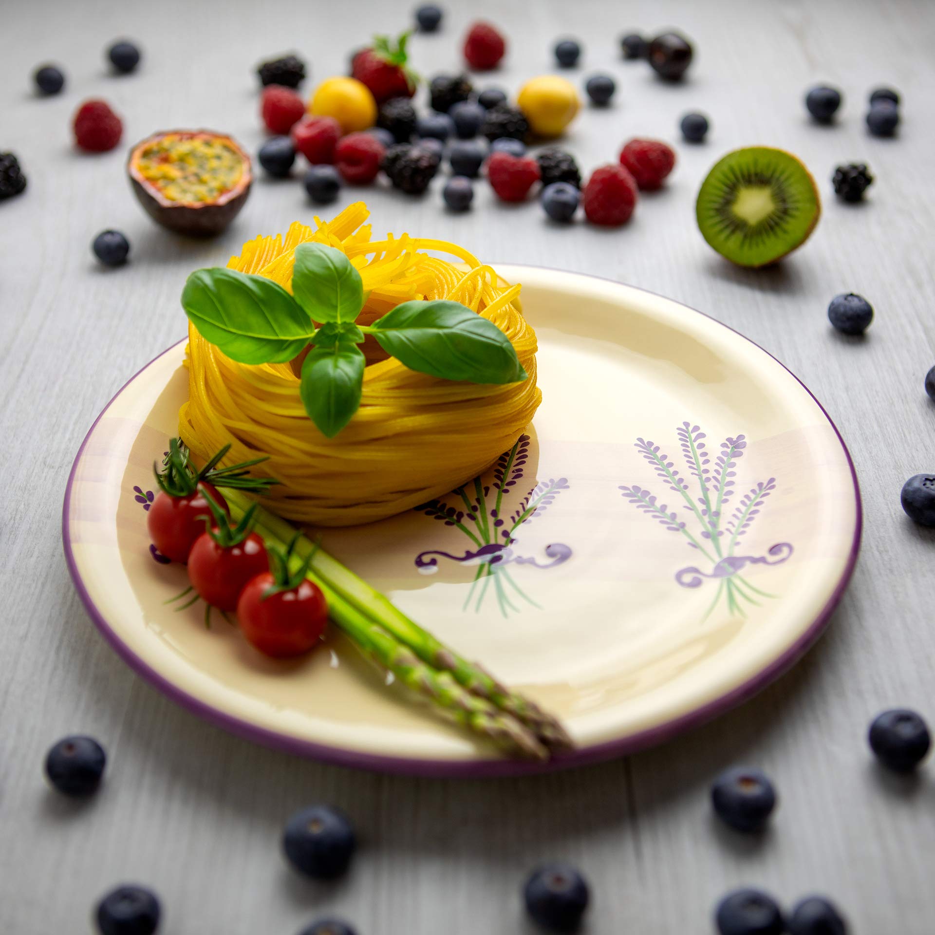 City to Cottage® Lavender Pattern Purple and Cream | Handmade Hand Painted | Glazed Ceramic 10inch/25.5cm Flat Dinner Plate | Unique Dinnerware