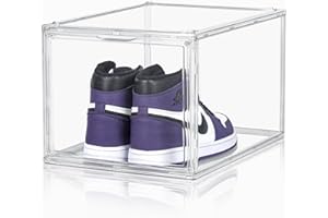 CKHXR 1 Pack X-Large Acrylic Clear Shoe Boxes,Professional Boot and Hat Display Case Organizer,Purse Organizer for Closet,360° Clear Plastic Stackable Sneaker Storage for Sneakerhead,Fits US Size 14.5