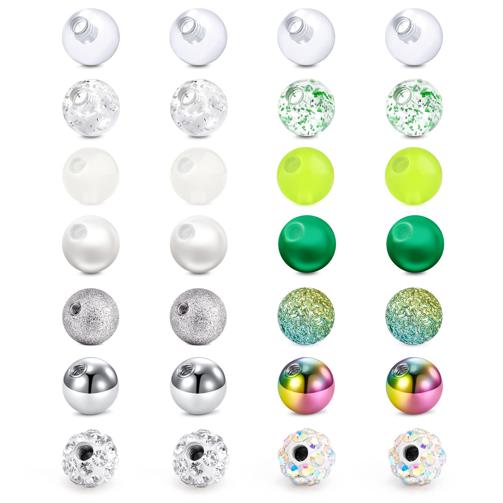 AceFun Piercing Ball 3mm 3.5mm 16G 1.2mm Replacement Balls Externally Threaded Surgical Steel & Acrylic Plastic Balls Piercing Helix Tragus Industrial Nipple Rings Belly Button Piercing Rings Parts — image 1