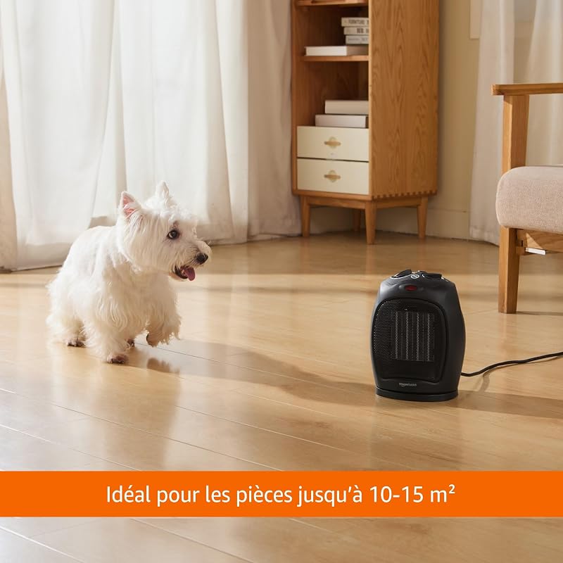Radiateur soufflant et pivotant en céramique avec thermostat réglable 1800 W, Noir — photo 6 sur 7