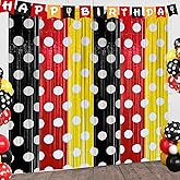 Red Black Yellow Foil Fringe Curtains Birthday Decorations, 2 Pack 3.2x6.6ft Mouse Color Tinsel Streamers Backdrop Baby Shower Cartoon Mouse Birthday Party Decorations Supplies