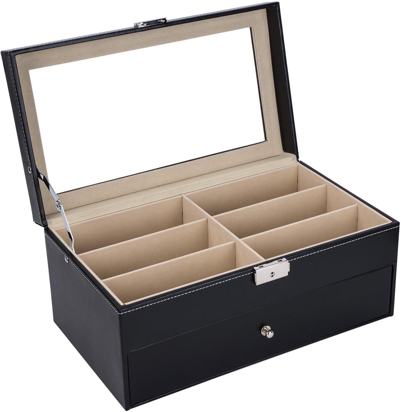 AUTOARK Leather 12 Piece Eyeglasses Storage and Sunglass Glasses Display Drawer Lockable Case Organizer,Black,AW-023: Home & Kitchen