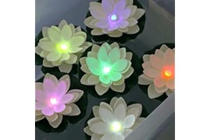 LACGO 12 PCS Floating Lotus Lights - Artificial LED Lotus Waterproof Battery Operated Water Activated Color Changing Fake Lily Pad Lights for Pool Pond Lantern Garden Outdoor Decor