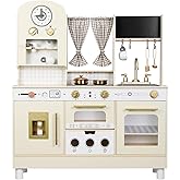 EDUBEBO Kids Kitchen playset, Wooden Play Kitchen, Height Adjustable, Comes with Various Kitchen Accessories, Ideal Role Play