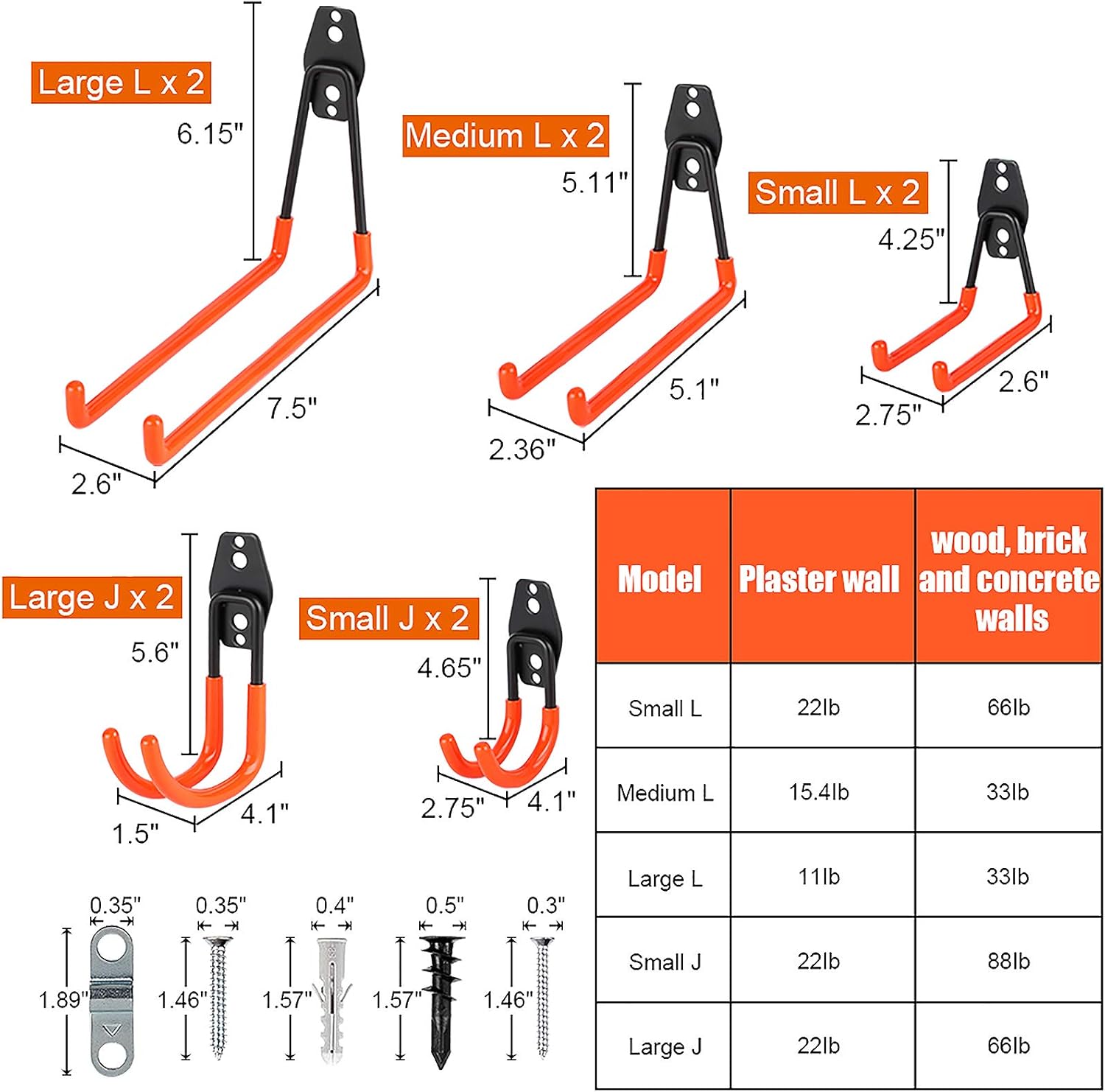 10 Pack Garage Hooks with 2 Pack Storage Straps, ACMETOP Bike Hooks for Garage, Heavy Duty Garage Organization Wall Mount, Utility Double Hooks for Garage Storage, Ladders, Bikes, Ropes, Garden Tools - - 