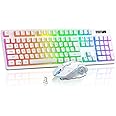 Wireless Gaming Keyboard and Mouse Combo - RGB Backlit,Rechargeable Wireless Keyboard and Ergonomic Backlit Mouse,Wireless Keyboard and Mouse for Gaming Work,Long-Lasting Built-in Battery (White)