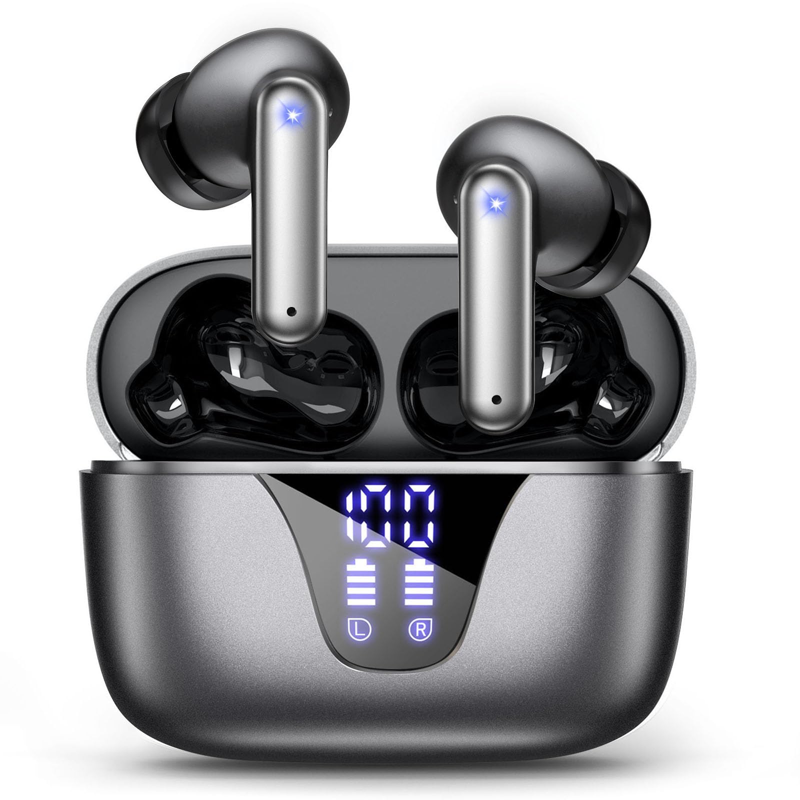 ZIUTY Wireless Earbuds, Ear Buds Bluetooth V5.3 Headphones 50H Playtime with LED Digital Display Charge Case, IPX5 Waterproof Earphones with Mic for iPhone Android Phone Computer Laptop - Star Gray
