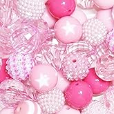 50 Pcs 20mm Beads for Pens Making Rhinestone Bubblegum Beads Pink Crystal Acrylic Round Chunky Bead Sparkly Large Bead for Pen Beadable Keychain Bracelet Necklace DIY Craft Jewelry Making Supplies