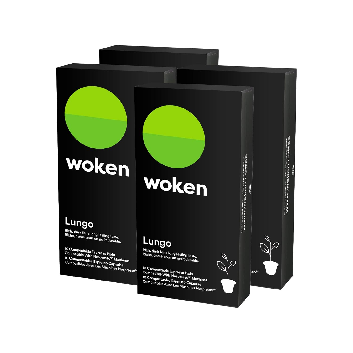 Nespresso Compatible, Compostable Coffee Capsules - Woken Lungo Roast - Espresso Pods for Nespresso Machines, Eco-Friendly Alternative - Certified Compostable, 40 Capsules (4 boxes)