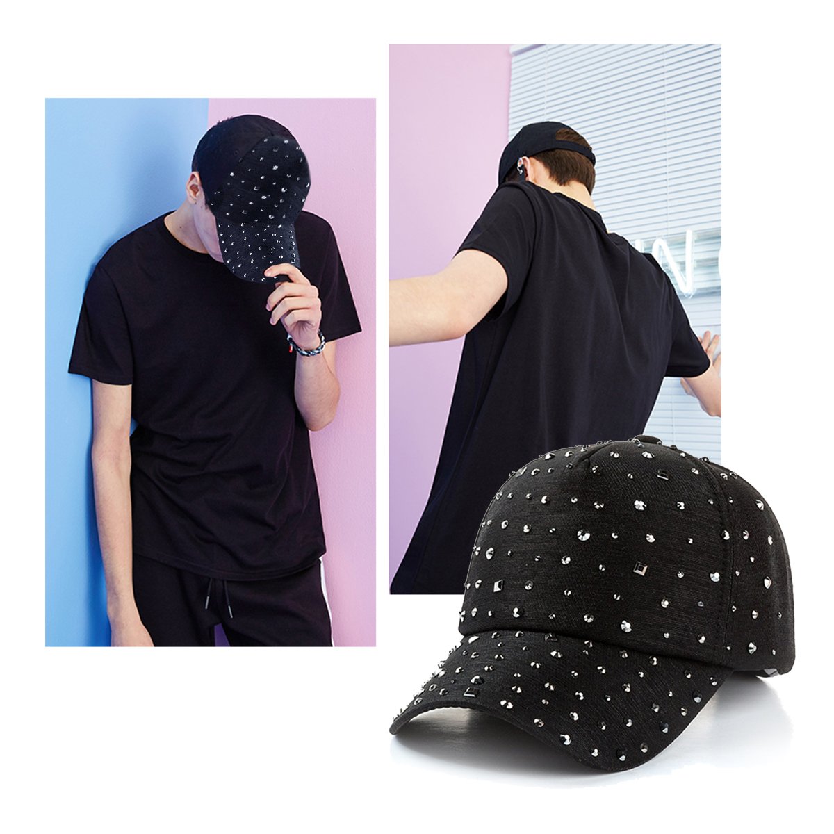 AMERICANSTAR Berretto da Baseball Classic Sport Cappello da Sole Regolabile  Unisex con Borchie in Argento Strass Baseball Abbigliamento tecnico  berjaya.edu.my