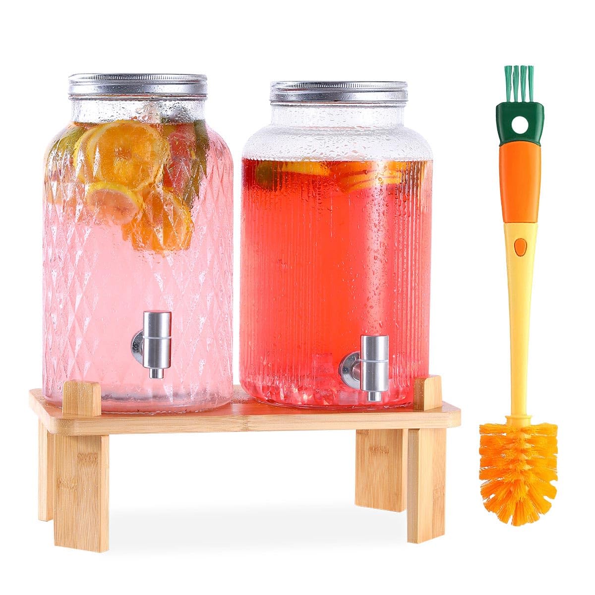 Photo 1 of 2 PCS Glass Drink Dispenser Set 1.5 Gallon With Stand, Spigot, Large Water Drink Dispensers for Parties for Lemonade, Juice, and Wedding, Bars