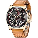 LIGE Men's Fashion Sport Quartz Watch with Brown Leather Strap Chronograph Waterproof Auto Date Analog Black Men Wrist Watche