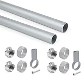 Emuca Wardrobe Round Hanging Rail Kit Ø28mm 1150mm Pack of 2 Matt Anodized