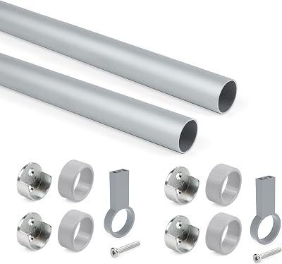 Emuca Wardrobe Round Hanging Rail Kit Ø28mm 1150mm Pack of 2 Matt Anodized