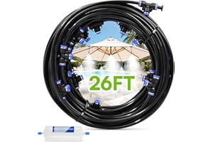 RAINPOINT Misters for Outside Patio - Upgraded 26FT(8M) Misting System Kit with Water Filter for Cooling Outdoor, 26FT Misting Line + 7 Mist Nozzles for Backyard Garden Porch Deck Greenhouse