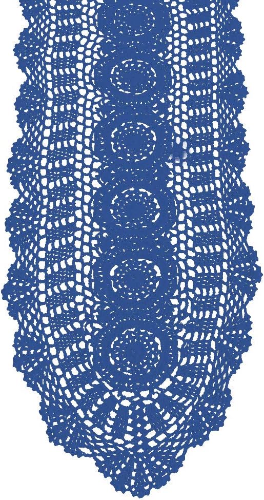 KEPSWET 100% Cotton Handmade Crochet Lace Oval Table Runner Blue 12x36 Inch