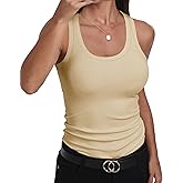 GEMBERA Womens Scoop Neck Sleeveless Racerback Ribbed Knit Slim Fitted Basic Tank Top Shirt
