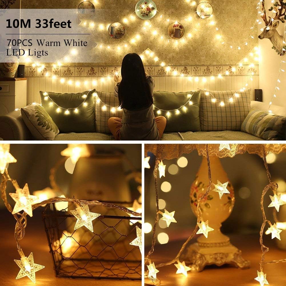 Star Fairy Lights, 70 LED 33FT/10M Twinkle Star LED Battery Powered String Lights Waterproof for Bedroom Outdoor, Indoor - Image 4