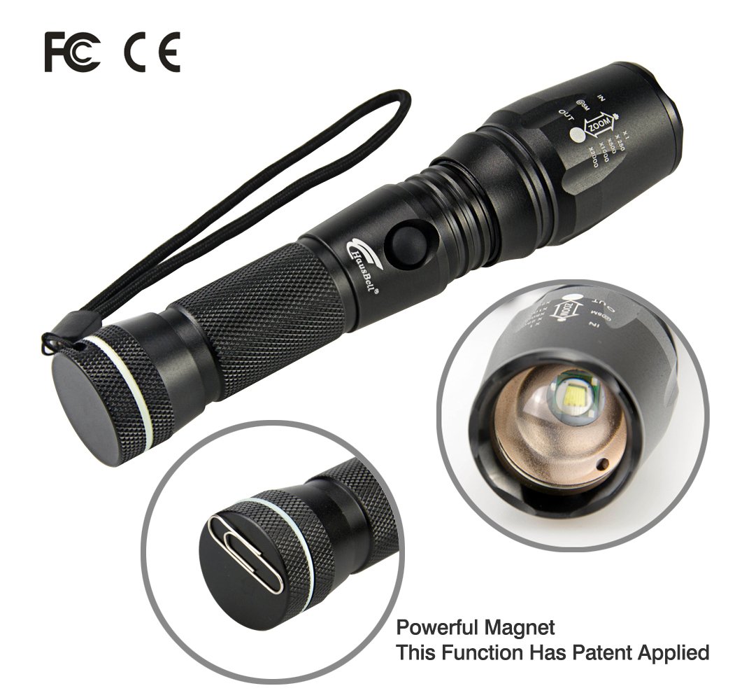 Flashlights,Hausbell Magnet Base T6-C 1000lumen LED Flashlight 3 Modes Zoomable