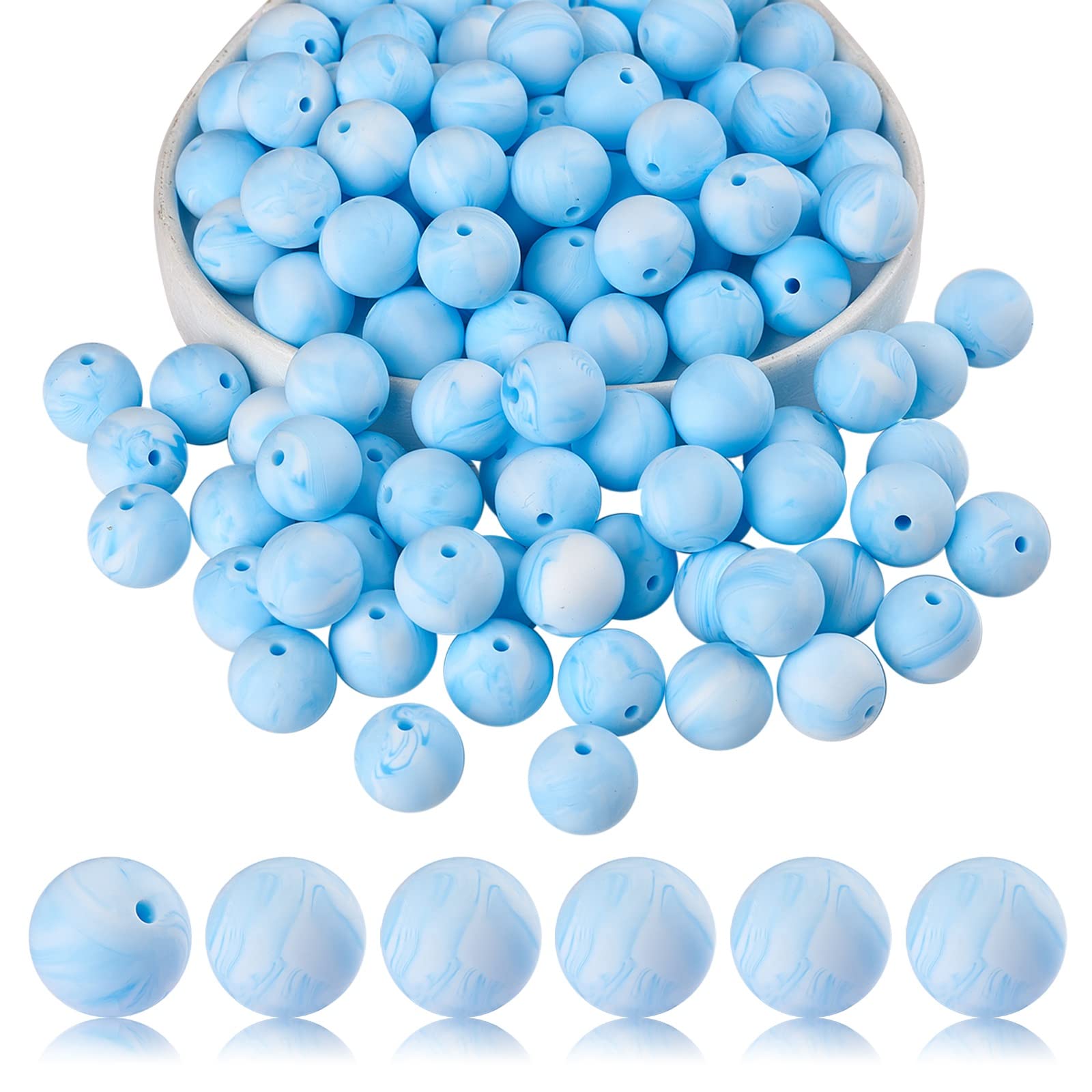 BEEFLYING 100 Pieces Silicone Beads 15mm Round Rubber Focal Bead Loose Spacer Beads for Keychain Making, Pen Bracelet Necklace Jewelry DIY Craft (Smoke Blue) — image 1