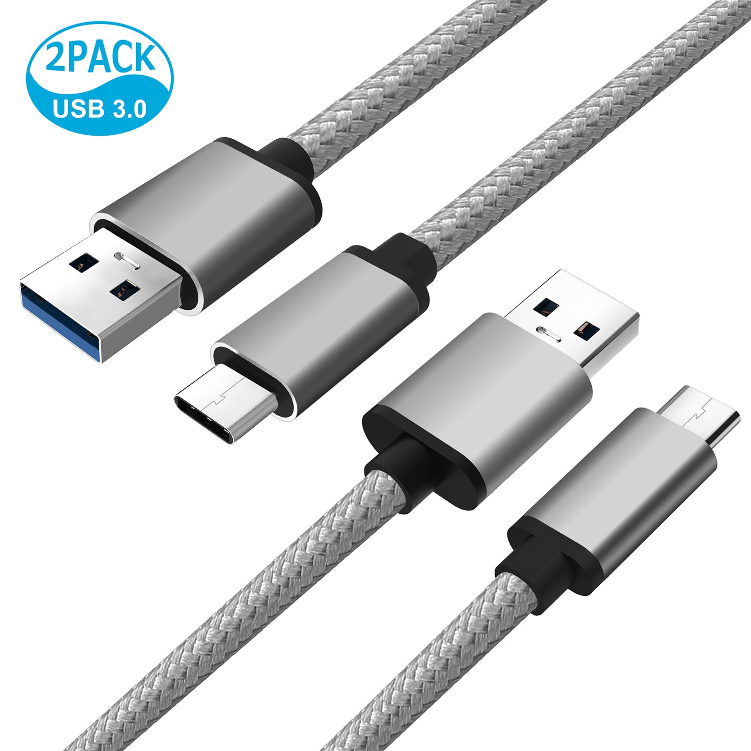 USB Type C Cable, HUNDA USB C Cable (USB 2.0) Data Sync Nylon Braided Charging Cord for Samsung GALAXY S8 S8+, Huawei P10 Mate9, Nintendo Switch and all other USB-C Devices (3.3 Feet /2 Pack, Gold)