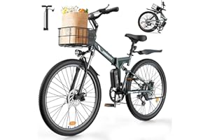 isinwheel Urban/Folding Electric Bike for Adults 500W Ebike with Basket, Dual USB Charging Ports, Full Suspension, 7 Speed Gearshift, 20mph Foldable Electric Bicycles, 26" Electric Mountain Bike