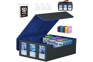 SENVINI 3-Row Trading Card Storage Box, Bulk Cards Case for 2400+ Mtg tcg Magic Playing Game Card Organizer, Commander Deck Box with 3 Supports & 24 Dividers & Strap & 50 Sleeves