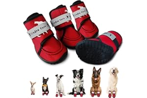 XIUGOU CARE Dog Shoes for Small, Medium and Large Dogs - Waterproof for Rainy Days, Fit for Winter Snow and Hot Summer Roads, with Anti-Slip Soles for Indoor Hard Floors (Red, Size 1)