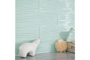 Adedeo Light Green Glass Subway Tile Water Wave 3 x 12 Inch for Backsplash Kitchen Bathroom Shower Wall (16-Pack, 4 sq.ft.)