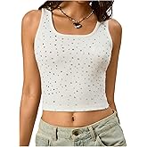 Verdusa Women's Rhinestone Tank Tops Festival Outfits Summer Going Out Crop Top