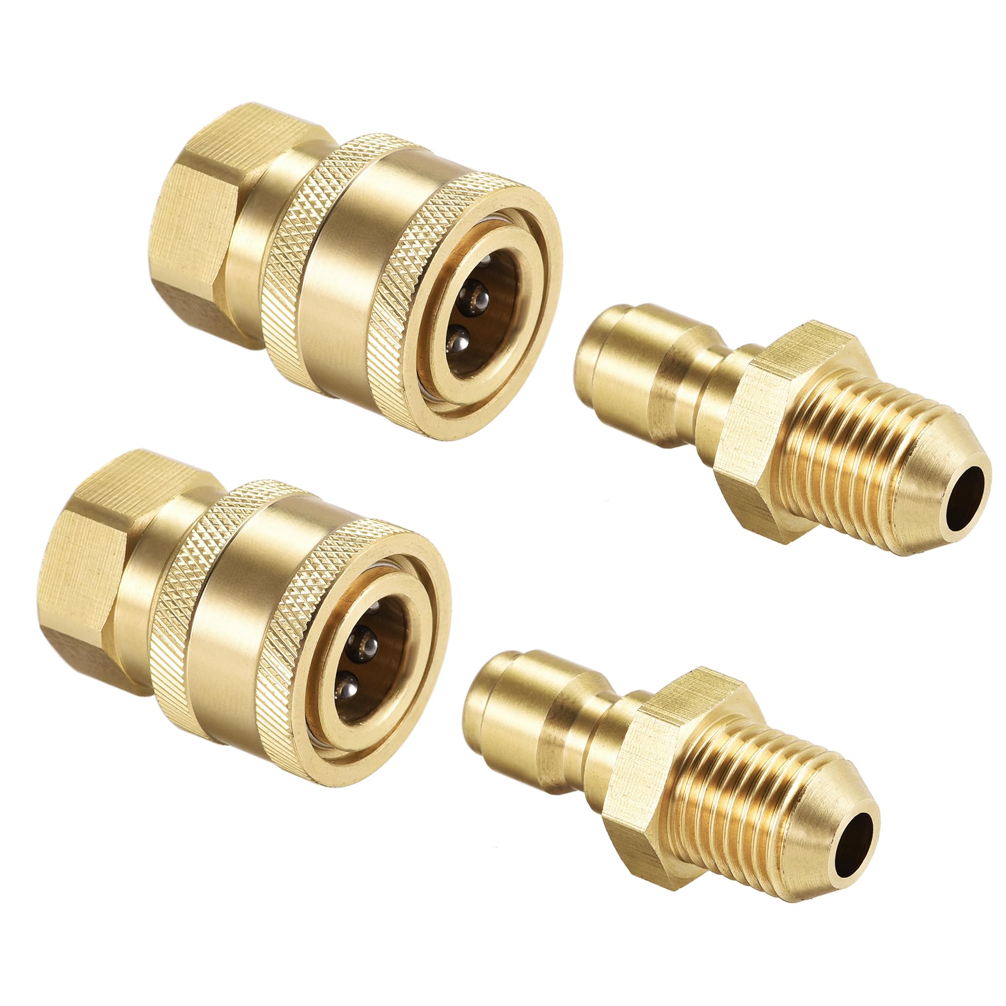 sourcing map Garden Hose Brass Quick Connect Set Fittings M14x1.5 Male & Female Thread Water Hose Connectors Pressure Washer Adapter Connectors, 2 Sets