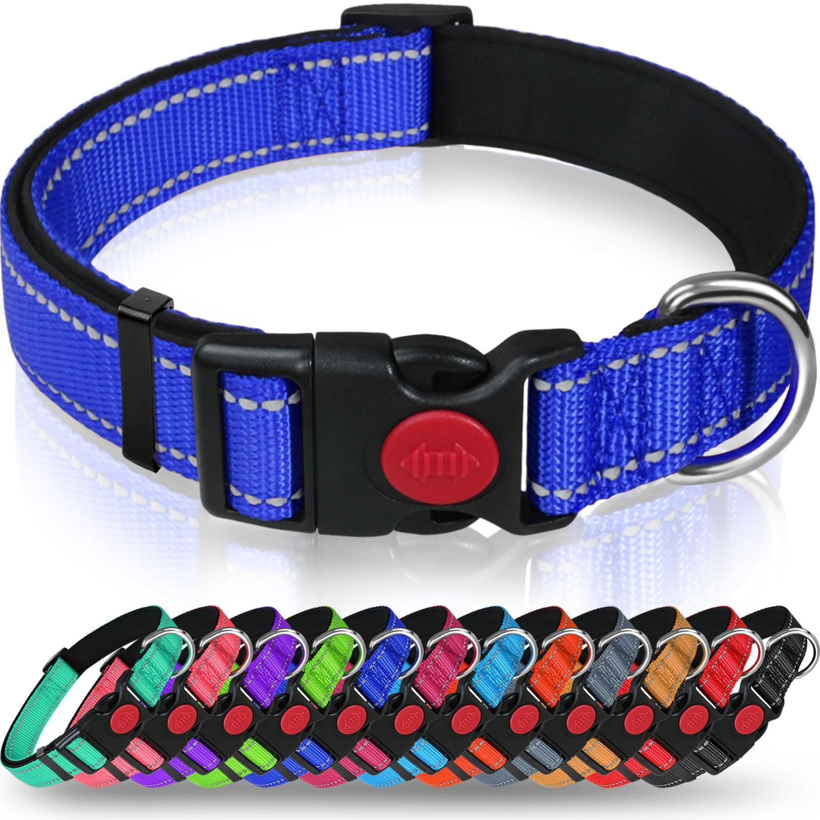 Taglory Reflective Nylon Dog Collar with Safety Buckle, Adjustable Pet Collars with Soft Neoprene Padding for Puppy Dogs, XS, Navy Blue
