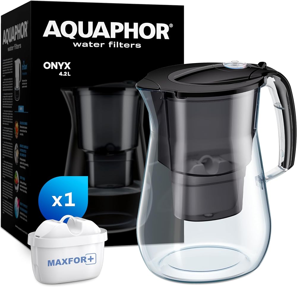 AQUAPHOR Onyx Black Water Filter Jug 4.2L Countertop with Maxfor+ Filter
