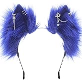 CoFoWo handmade Blue Wolf Ears Headband with earrings and piercings, furry fox ears, Halloween Cosplay Costume Accessory,Christmas gifts