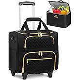 MATEIN Rolling Laptop Bag for Women, 15.6 Inch Rolling Briefcase with Wheels &Detachable Cart, Roller Computer Teacher Tote Bag with Insulated Lunch Box Gift for Nurse Work Business Office, Deep Black